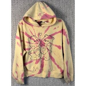 H&M Divided Care Bears Hoodie Small Yellow Pink Tie Dye Graphic Pullover
